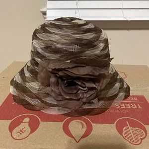 Swan Hat Brown and White with Flower Church Hay